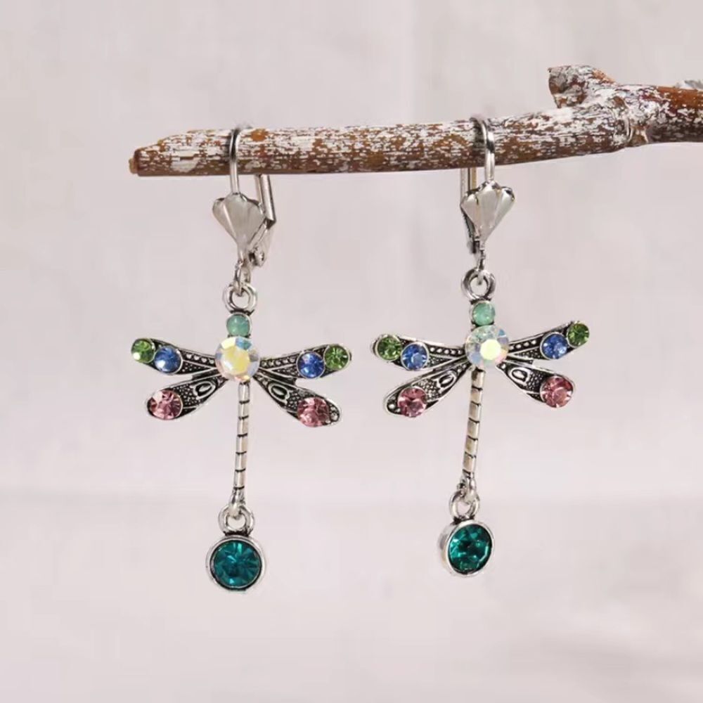 ✨🆕 ✨Gorgeous Dragonfly-Shaped Drop Earrings Colorful Gems ✨